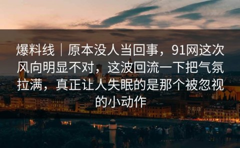 爆料线｜原本没人当回事，91网这次风向明显不对，这波回流一下把气氛拉满，真正让人失眠的是那个被忽视的小动作